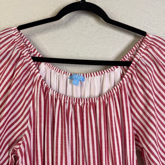 DRAPER JAMES Dress Medium Striped Off Shoulder Tiered Prairie Maxi Puff Sleeve - Picture 4 of 14